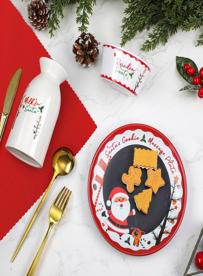 Nitial 4 Pcs Christmas Cookies for Santa Plate Set Message Santa Milk Jar Reindeer Treat Bowl Chalk Xmas Dinnerware Set for Christmas Eve Gift Holiday - Image 3